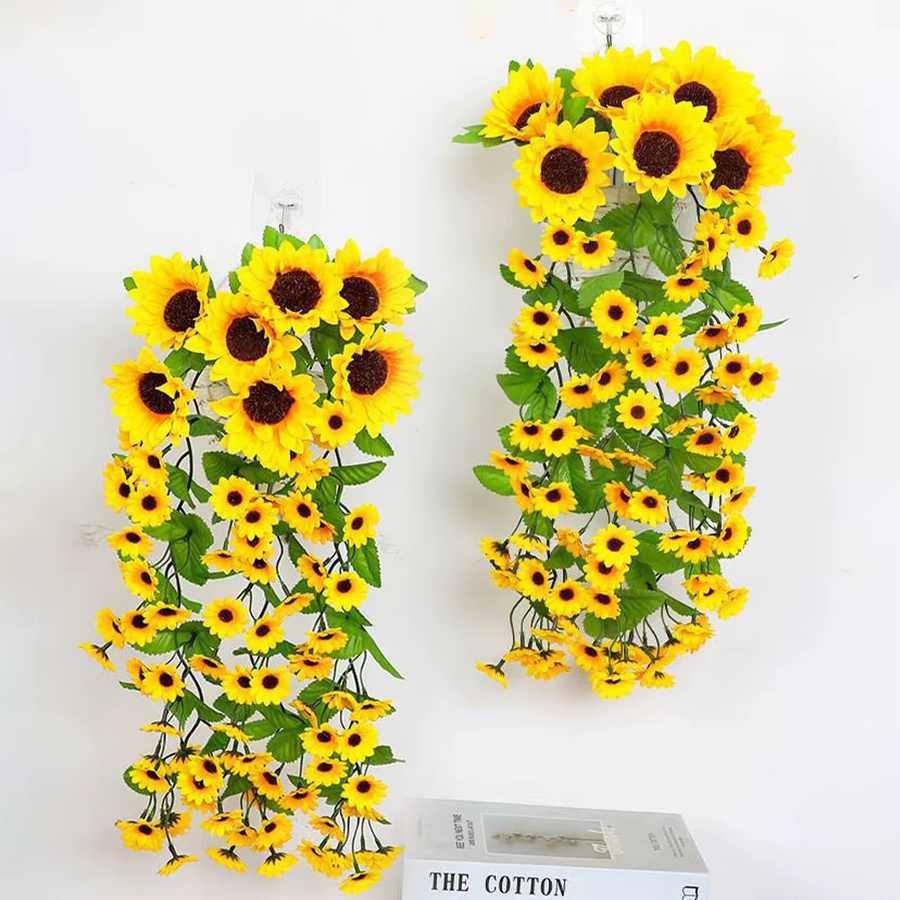 Kmitang Künstliche Hängepflanzen in Grün mit Sonnenblumen und Gänseblümchen, Höhe: 66 cm - Bild 3