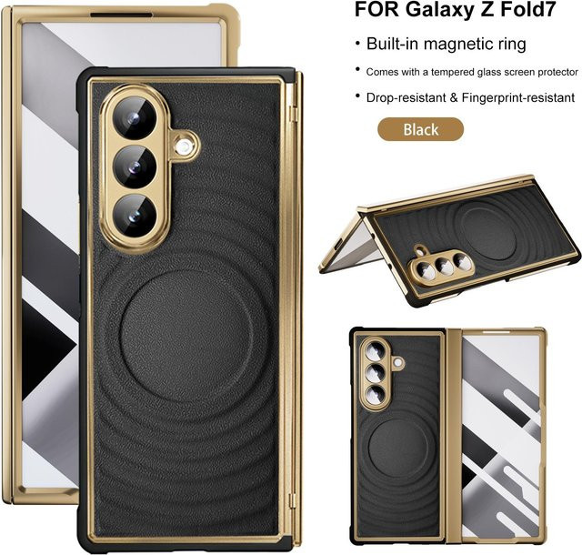 Samsung Galaxy Z Fold 7 Handyhülle aus Leder mit integriertem Magnetring und gehärtetem Glas in Fingerabdruckresistenter Ausführung - Bild 1