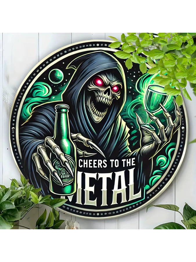 Rundes Aluminium-Wandschild Potdemiel Cheers to the Metal im Vintage-Design, Durchmesser: 20 cm, Mehrfarbig - Bild 7