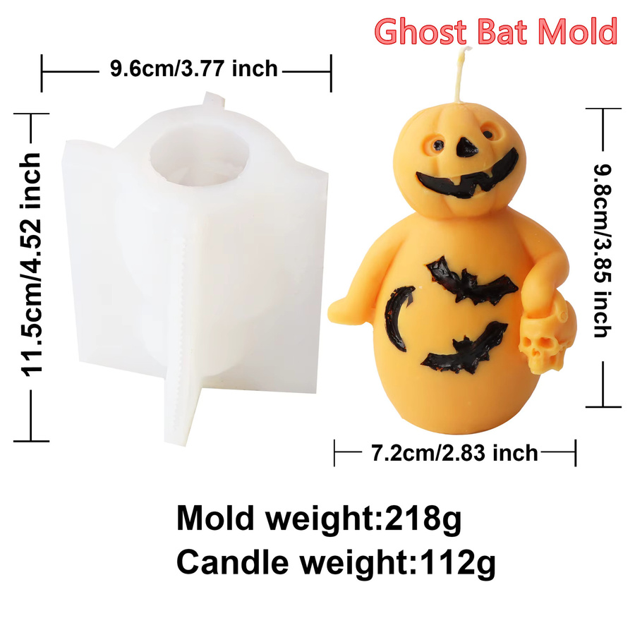 Silikon Kerzenform für Halloween mit Motiven wie Schädel, Geist, Fledermaus, Hexe und Kürbis für DIY Epoxidharz und Gips-Ornamente - Bild 2