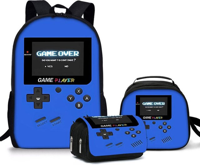 3er Set Laptop Rucksack im 2D Cartoon Design für Teenager und Erwachsene, Blau - Bild 1