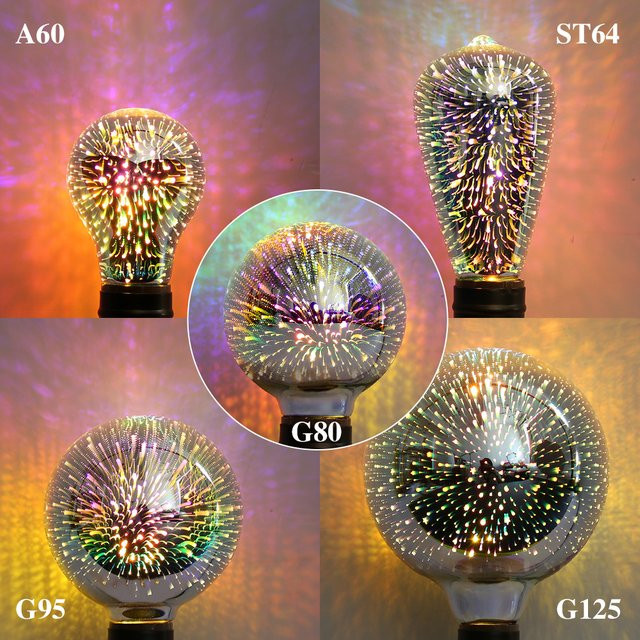PARKSON 3D LED Vintage Edison Glühbirne E27 RGB Multicolour Feuerwerk Stern Nachtlicht zur Dekoration - Bild 1