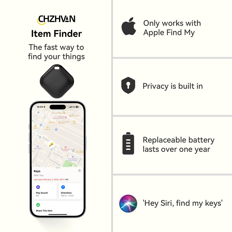 CHZHVAN Smart Bluetooth Tracker in Schwarz für die Find My App als Anti-Lost Reminder für Wallet, Bike und Schlüssel, MFi zertifiziert - Bild 2