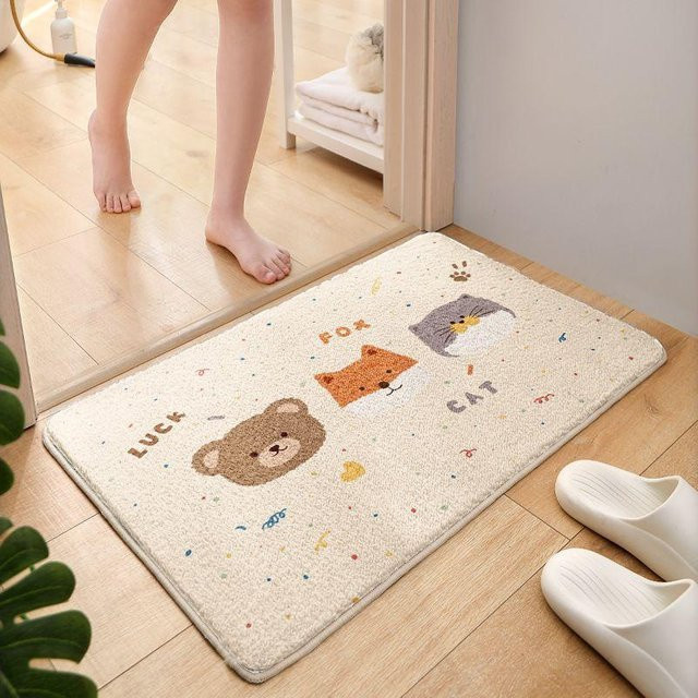 Saugfähige Badezimmer Bodenmatte mit Cartoon-Tier-Motiv, rutschfeste und schmutzabweisende Fußmatte für Badezimmer und Schlafzimmer, Beige, B/T: 60 x 40 cm - Bild 1