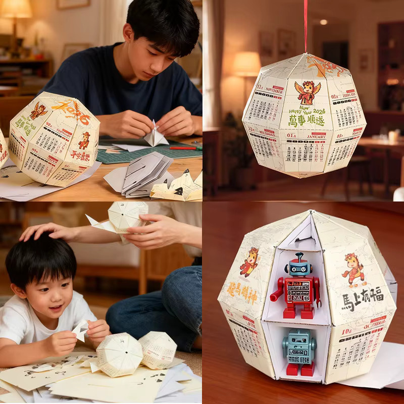 Handgefertigter Origami-Tischkalender mit Globus-Ornament in Weiß für Erwachsene - Bild 2