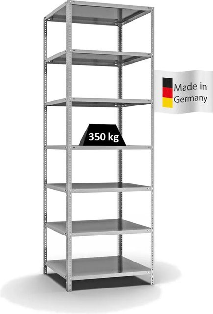 PROREGAL Heavy-Duty Fachbodenregal mit Schraubsystem, 7 Ebenen, verzinkt, Farbe: Silber, H x B x T: 300 x 100 x 80 cm - Bild 1