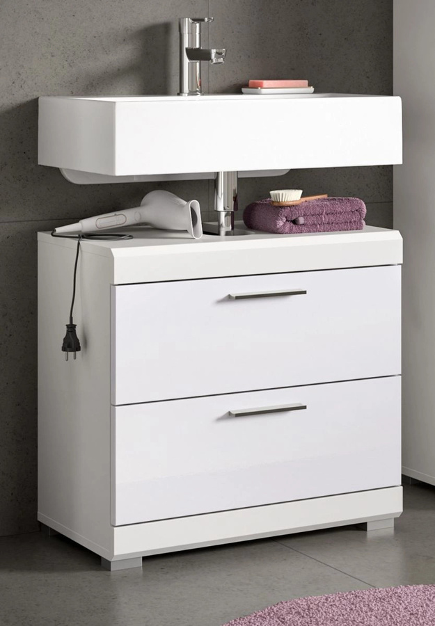 Inn.Furn Waschbeckenunterschrank Shawn in Weiß Hochglanz mit Türen und Schubladen, B: 60 cm, H: 56 cm, T: 34 cm - Bild 4