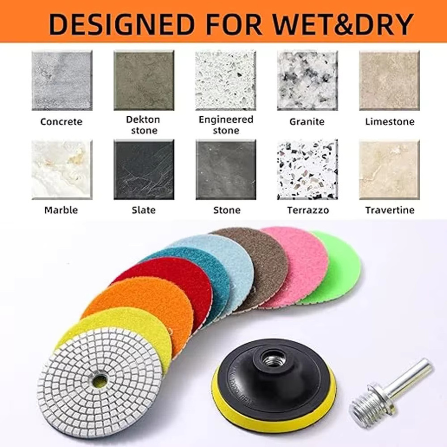 Diamant-Polierpads-Set für Nass- und Trockenpolieren in Mehrfarben zur Verwendung auf Granit, Stein, Quarz, Beton, Marmor, Fliesen und Glas - Bild 3