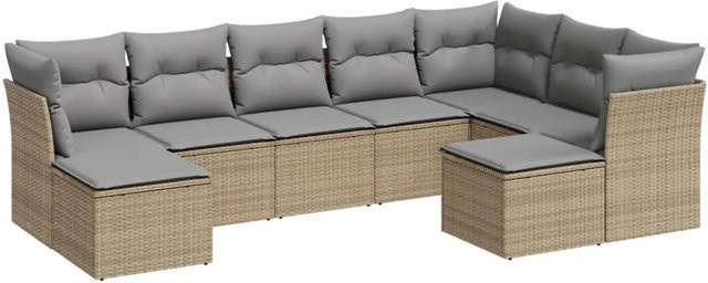 vidaXL 9-tlg Garten-Sofagarnitur aus Polyrattan in Beige mit Kissen und Stauraum - Bild 1