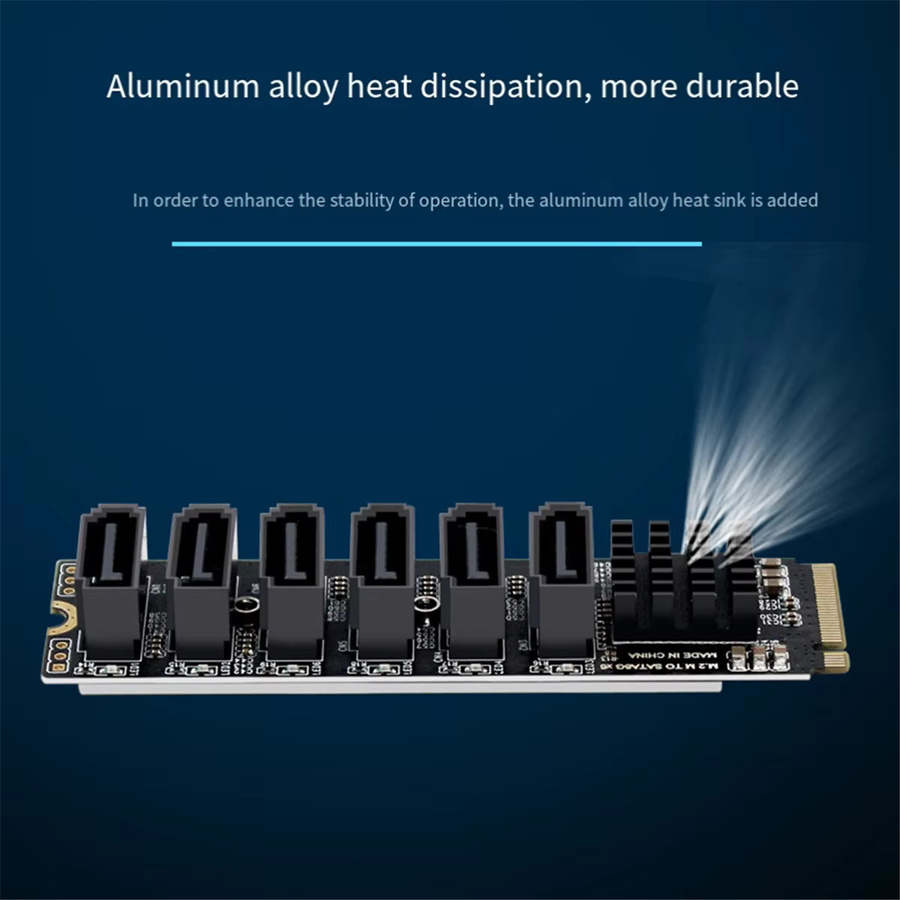 M.2 NVMe auf 6 Port SATA 3.0 Adapter Karte mit ASM1166 Controller für PC und Server, Schwarz - Bild 3