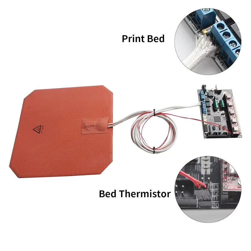 Anycubic Silikon-Heizkissen 12V 200W mit eingebautem NTC100K-Thermistor für Anycubic i3 Mega S Mega Pro, Anet A8 und A6, Breite: 21,8 cm, Tiefe: 21,8 cm - Bild 3