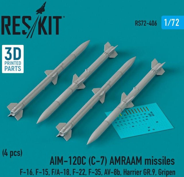 ResKit Models AIM-120C (C-7) AMRAAM missiles, 4-teiliges Set, 3D Printed - Bild 1