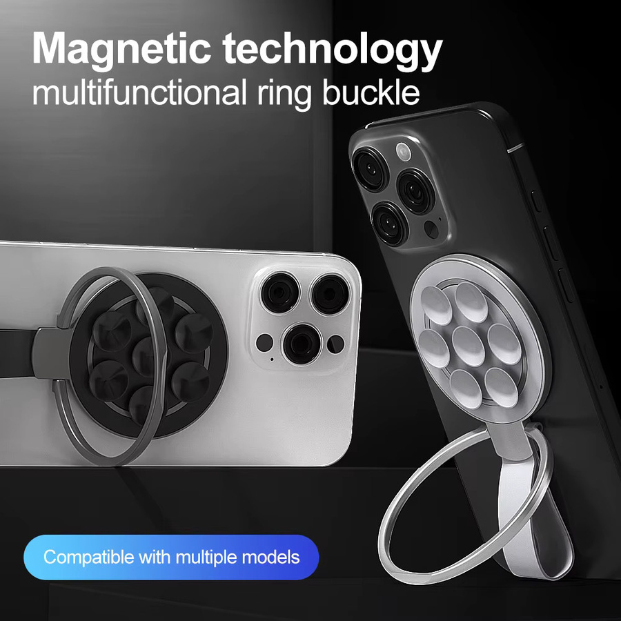 WSSHE Magnetische Ring-Schnalle Silikon Telefonhalterung mit Saugnapf für iPhone und MagSafe in Silber - Bild 2