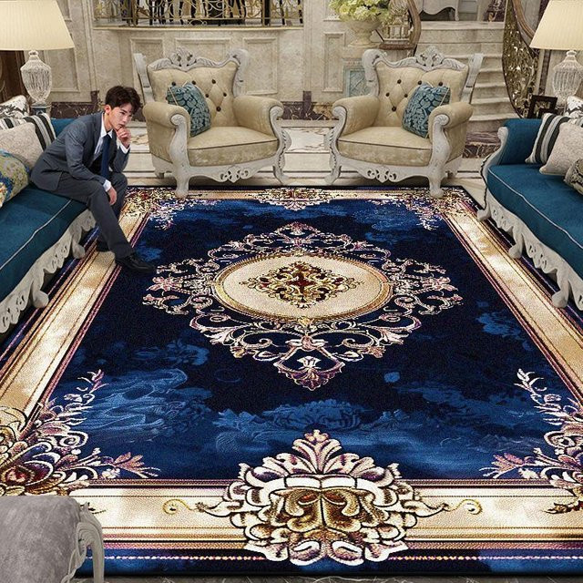 JGJG Teppich in Blau mit geometrischem Design, modern und rutschfest, B/T: 90 x 60 cm - Bild 1