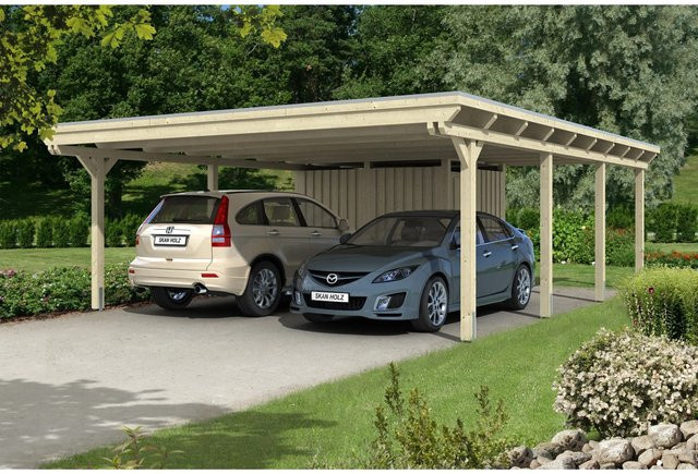 Skan Holz Carport Emsland aus Fichte Leimholz mit Abstellraum in Beige, B/T: 613 x 846 cm, Höhe: 248 cm - Bild 1