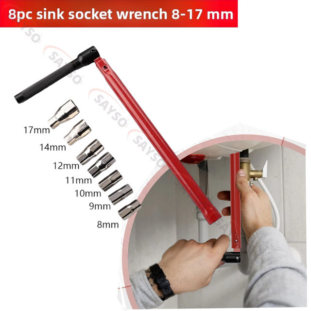 Multifunktions-Wasserhahn-Schlüssel aus Kohlenstoffstahl für Spülbecken und Armaturen in Rot, Einstellbereich 8-17mm - Bild 1