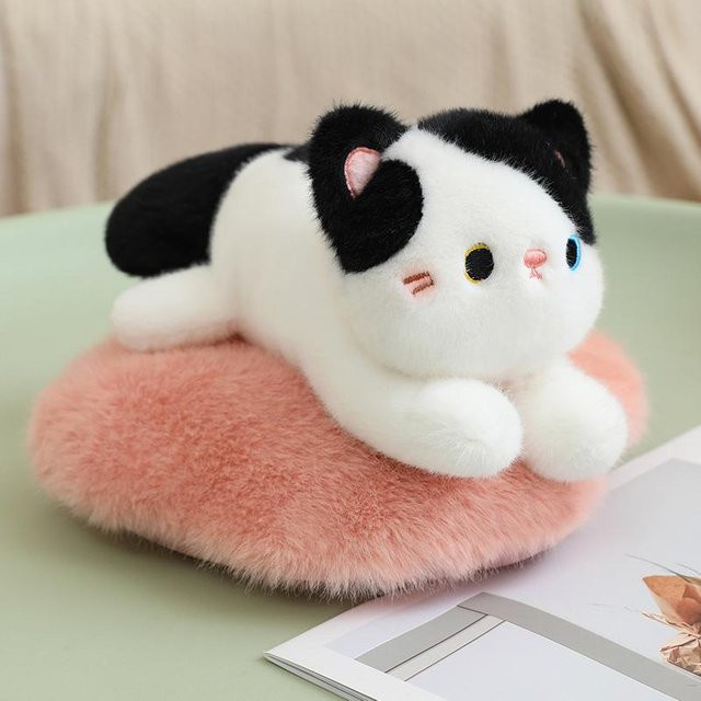 Yiran toy Cartoon Katze Plüschtier, Siamkatze, Braun Schwarz Weiß, 25cm - Bild 1
