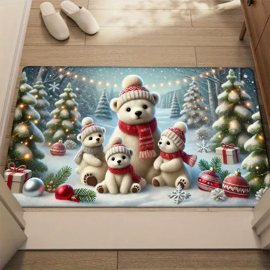 VIKAMA Weihnachts Fußmatte mit Bär Motiv in Weiß für Flur und Eingangsbereich - Bild 4