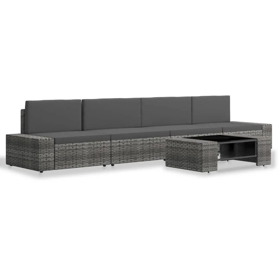 vidaXL 5-tlg Garten-Lounge-Set in L-Form aus Poly Rattan und Metall, Grau/Anthrazit, inklusive Polster und Couchtisch - Bild 2