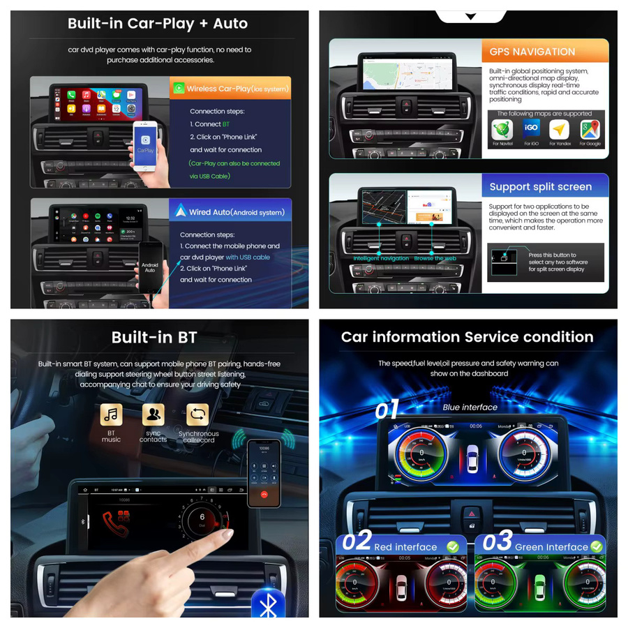 Navifly ID8 Android 14 Intelligentes 2 Din Autoradio für BMW E60 E61 E63 E64 E90 E91 E92 E93 mit Carplay, GPS und Multimedia, Schwarz - Bild 4