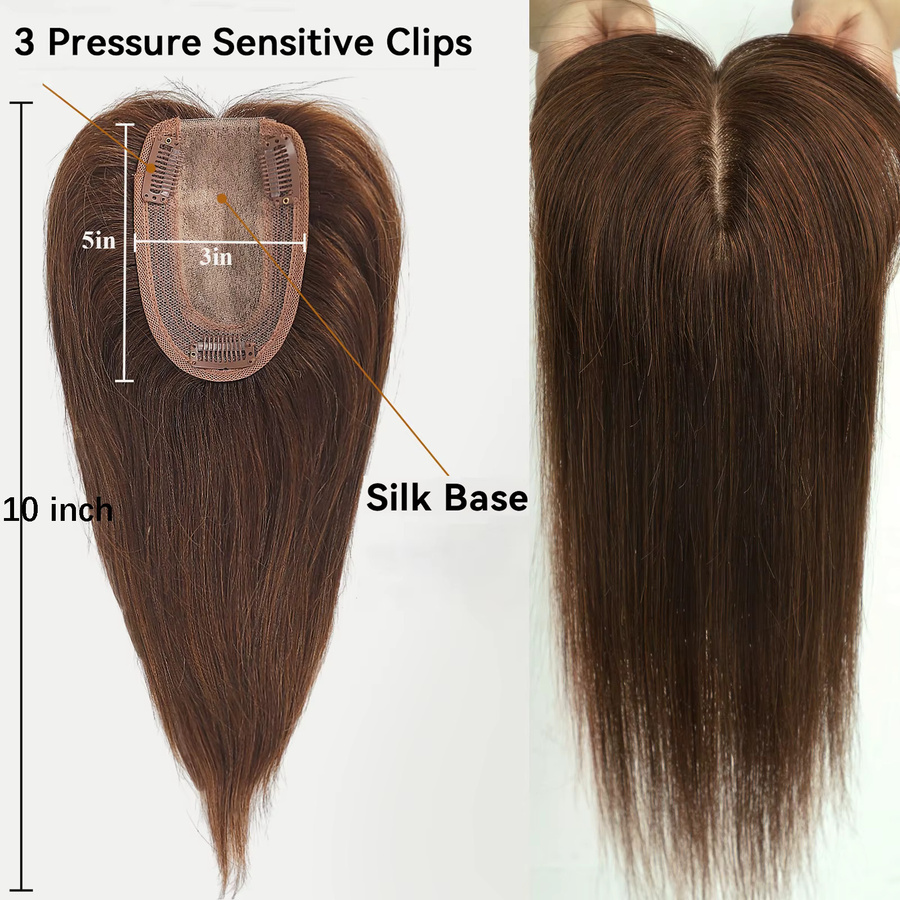 HAIRCUBE Echthaar-Topper mit Pony, dunkelbraun, 10 Zoll, Remy-Echthaar - Bild 2
