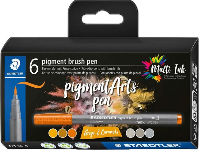 STAEDTLER Pigment Brush Pen Set mit 6 Stiften in Grau und Braun - Bild 1