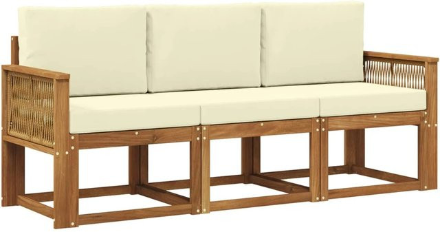 vidaXL Outdoor-Sofagarnitur aus Akazienholz mit 3 Mittelsesseln und Kissen in Creme und Natur - Bild 1