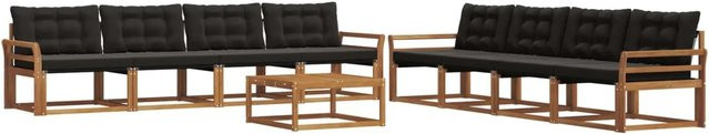 vidaXL Outdoor-Sofagarnitur 9-teilig aus massivem Akazienholz mit Kissen in Natur und Schwarz - Bild 1