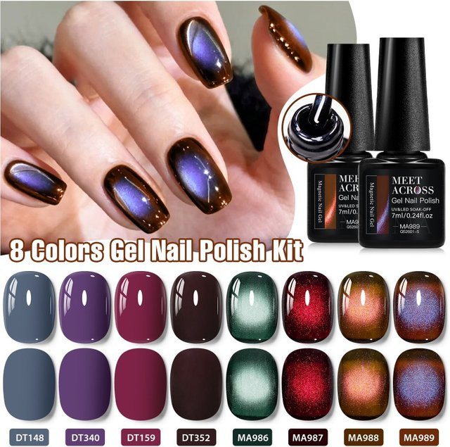 MEET ACROSS Magnetisches Gel & Farbe Gel Nagellack Set, 9 Stück - Bild 1