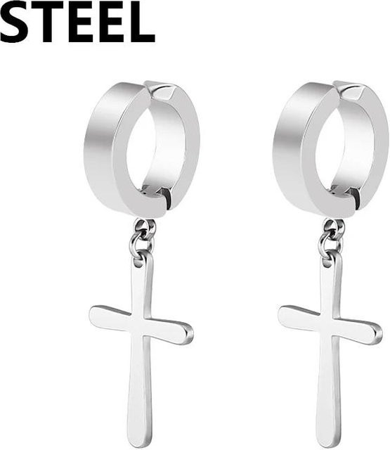 YULIN Ohrringe, Edelstahl, Kreuz Sterne Anhänger, Ohne Piercing, Unisex - Bild 1