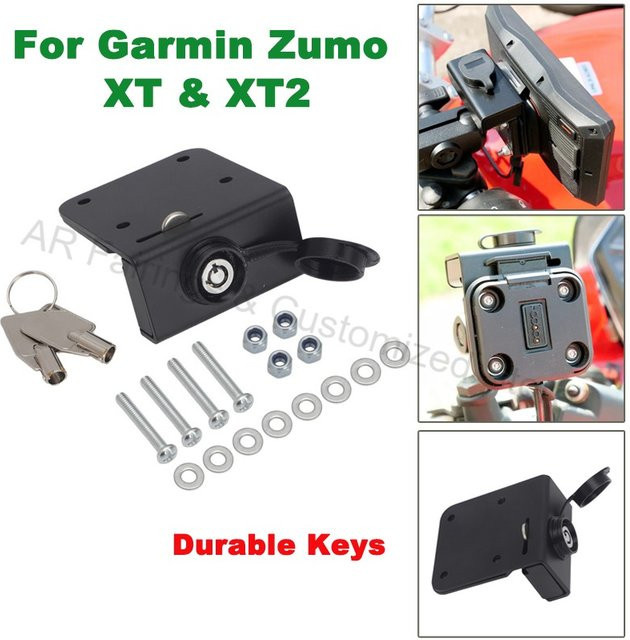 Verriegelbare Aluminium-Navigationshalterung für Garmin Zumo XT oder XT2 in Schwarz mit GPS-Schloss-Kit - Bild 1