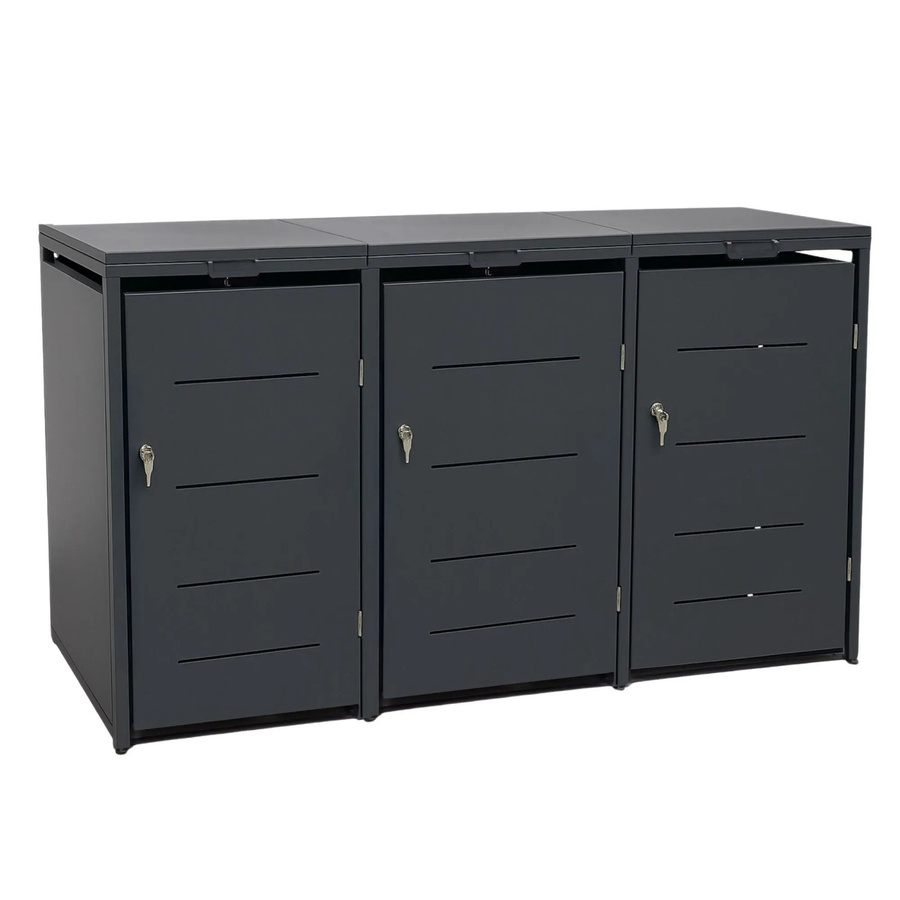 osoltus Mülltonnenbox Conta 3er Mülltonnenverkleidung aus verzinktem Stahl in Anthrazit, B/T/H: 118 x 80 x 196 cm - Bild 2