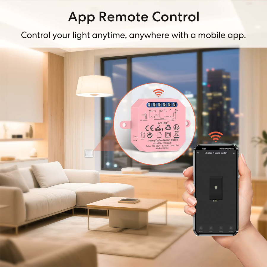 RiooCubee Tuya Smart Life ZigBee Lichtschalter Relaismodul 16A in Weiß mit Zwei-Wege-Steuerung und Timer, kompatibel mit Google Home und Amazon Alexa - Bild 2