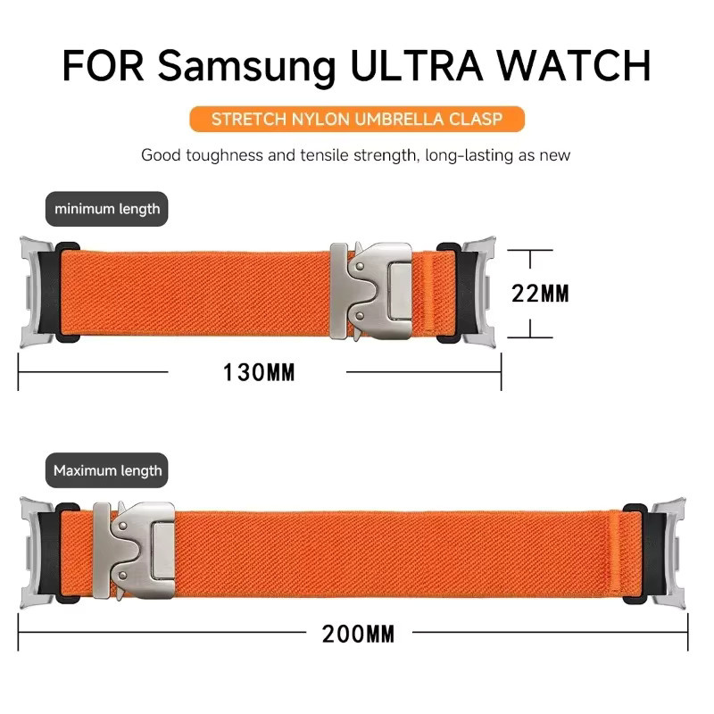 CAOWTAN Geflochtenes Nylonband für Samsung Galaxy Watch Ultra, Galaxy Watch 8 Classic 46 mm, Galaxy Watch 8 40 mm und 44 mm, elastisches Fallschirmarmband in Orange, Unisex - Bild 4