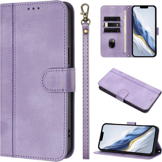 Lederhülle Brieftasche für Xiaomi Poco X8 Pro Max X7 X6 X5 X4 X3 Neo GT NFC 5G mit Kartenhalter und Handgelenkschlaufe in Violett - Bild 1