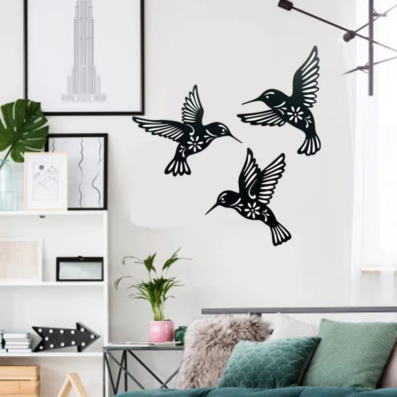 3-teiliges Set DDPNKL Kolibri Wanddekoration aus schwarzem Metall als Vogelskulptur und Eisenkunst-Ornament - Bild 2