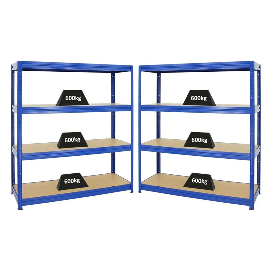 2er Set PROREGAL Schwerlastregal Dino Blau, H x B x T: 180 x 160 x 60 cm, Fachlast 600 kg mit verstellbaren MDF-Holzböden - Bild 2
