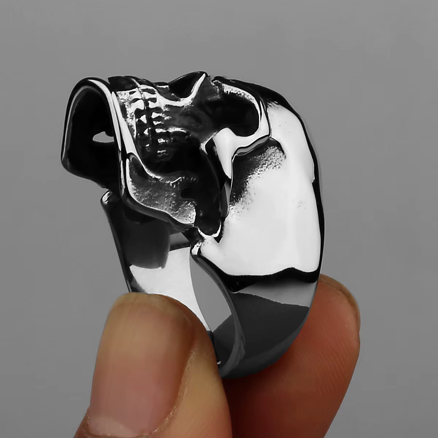 HNSP Totenkopfring Edelstahl, Silber, Herren, Vintage - Bild 3