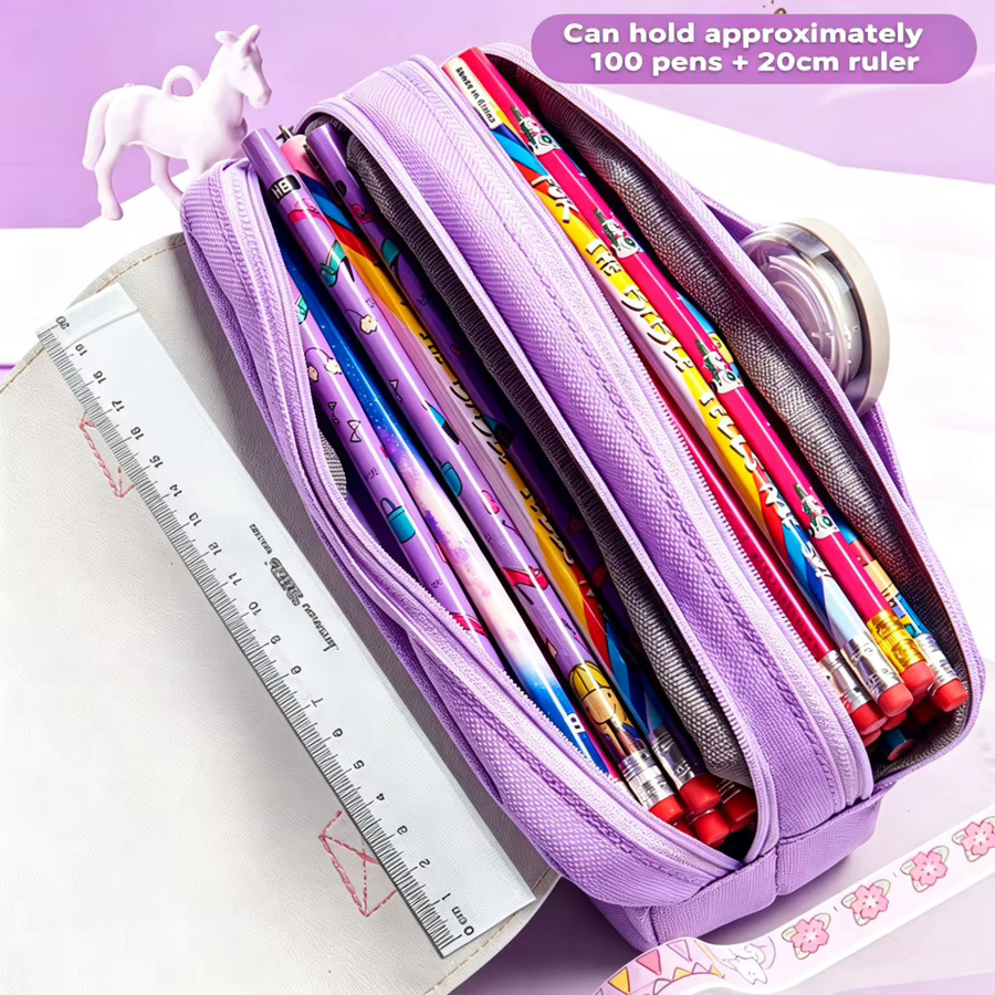 3-stufiges Federmäppchen in Pink mit großem Fassungsvermögen und personalisierbarem Namen für Schüler - Bild 2