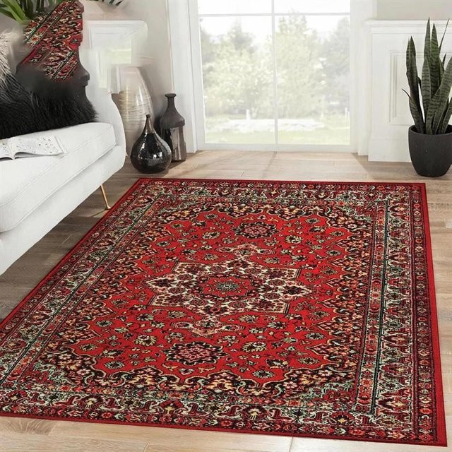 Lodestar Teppich Retro Rot Persisches Design Rechteckig aus Polyester B/B: 40 x 60 cm - Bild 1