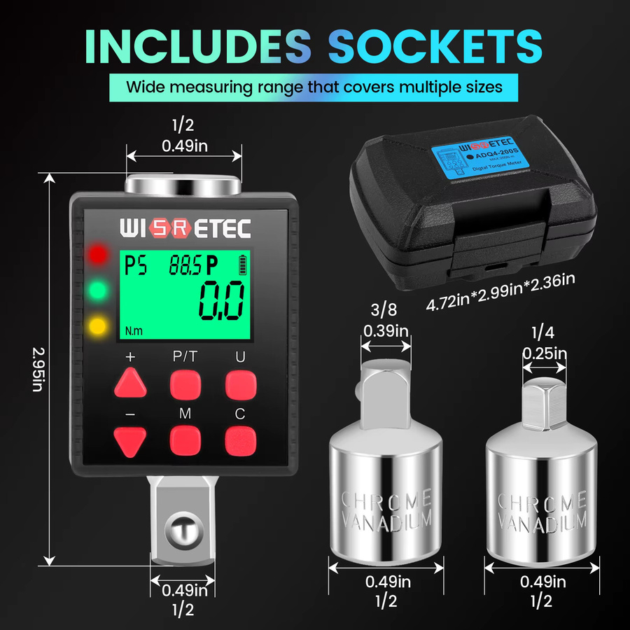 Digitaler Drehmomentadapter Rbefeuly 1/2 Zoll, 3,4 - 340 Nm, Schwarz, Genauigkeit ±1% mit Voreinstellungsspeicher für Auto und Motorrad - Bild 5