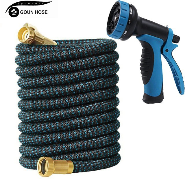Hochdruck-Gartenschlauch mit 10-Funktionen-Wasserpistole und 3/4 Zoll Metallverbindung als Teleskopschlauch in Schwarz Blau Multicolour für die Autowäsche und Haushaltsbewässerung - Bild 1