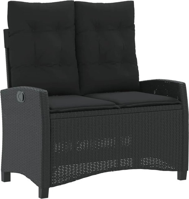 vidaXL Gartenbank aus Poly Rattan mit Kissen in Schwarz, verstellbar, B/T/H: 105 x 66 x 93 cm - Bild 1