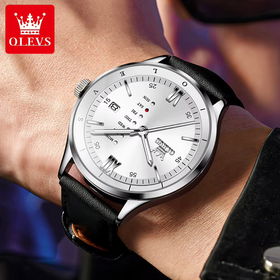 OLEVS Chronograph, Quarz, Leder, Schwarz, Herren - Bild 2