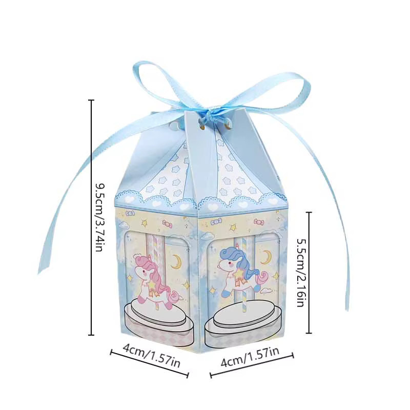 WEHRPARTY Karussell Design Papier Candy Box mit Band in Blau und Rosa für Schokolade und Geschenke zum Kindergeburtstag oder zur Babyparty - Bild 1