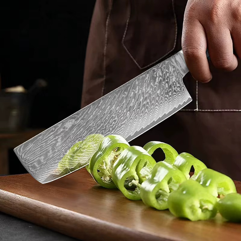 Baovim Professionelles Küchenmesser-Set aus Damaszener Stahl mit blauem Harzgriff, 1-6-teilig - Bild 3