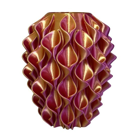 Territory Dekorative 3D-gedruckte Blumenvase in Rot-Gold mit geometrischer Wellenform im Modern Boho Stil - Bild 3