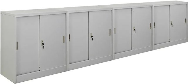 4er Set PROREGAL Aktenschrank ELEPHANT mit abschließbaren Schiebetüren aus Stahlblech, Farbe Lichtgrau, H x B x T: 90 x 90 x 40 cm - Bild 1
