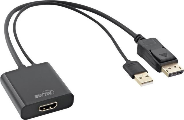 InLine Video und Audio Adapter DisplayPort und USB auf HDMI Schwarz 4K Unterstützung Länge: 30 cm - Bild 1