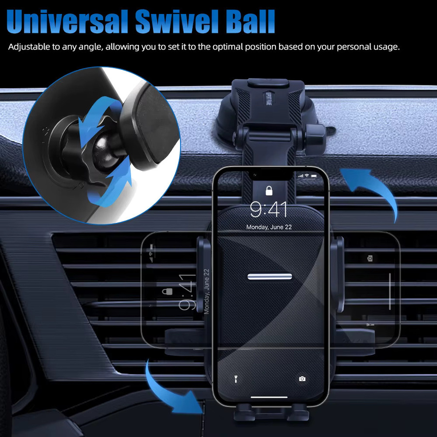 Universeller 360 Grad Autotelefonhalter für Armaturenbrett und Windschutzscheibe in Schwarz, kompatibel mit iPhone 17 16 15 14 13 12 Pro Max - Bild 2